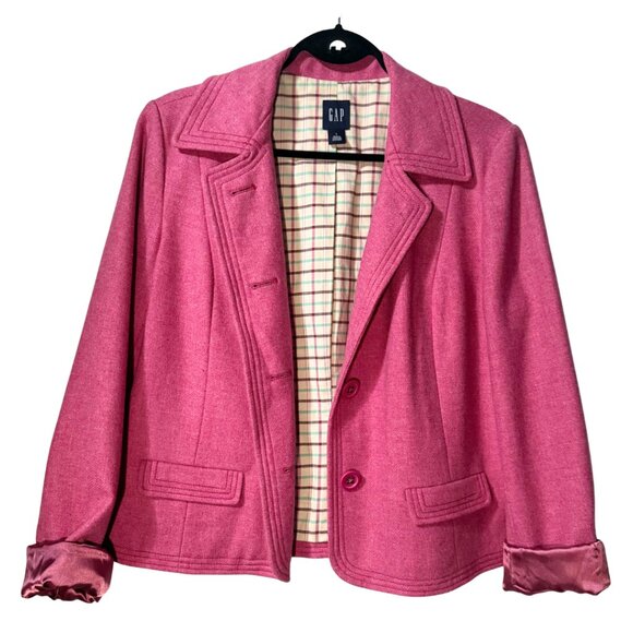Gap Women’s Wool Blend Blazer + Matching Skirt Set Pink Tartan L / 6 - Picture 4 of 17